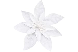 Yueshop 10 Pcs Glitter Christmas Flowers with Artificial Poinsettia Flower Christmas Tree Flower Decorations Xmas Tree Ornaments (White, 15CM)