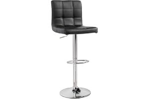 Panana Height Adjustable Cuban Bar Chairs Synthetic Leather 360° Swivel Kitchen Stool with Backrest and Footrest for Breakfast Bar, Counter, Kitchen and Home (Black, One Stool)