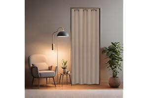 tinycurtains, Tenda per Porta o Armadio con Asta telescopica, Facile da installare in 1 Solo Minuto Senza forare (Tenda Beige + Asta d'Argento, Larghezza Porta 55-90 cm)