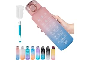 VARKDA Bouteille 1l, Gourde de Sport-[BPA-Free Tritan], 1000ml Gourde motivante avec Paille et horodateur - Gourde Anti-Fuite pour Le vélo, Le Camping, la Gym (Rose/Bleu)