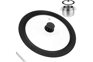 Zocipro Universal Lid for Pots, Pans and Skillets, Silicone Lid for Frying Pans Fits 24/26/28cm Diameter Cookware, Tempered Glass with Heat Resistant Silicone Rim (Black)
