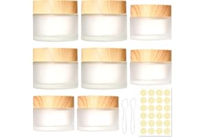PIWOSGOL 8 Stück Glas Döschen, 30ml 50ml Leer Dosen, Kleine Cremedose Leerdose Klarer Tiegel, Creme behälter mit Deckel aus Holzmaserung, Mattiert Glastiegel für Kosmetik, Lippenbalsam, Lotion, Cremes