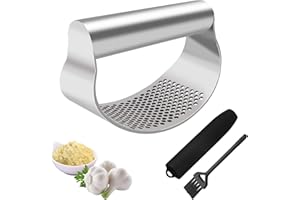 RZMZBY Knoblauchpresse Wippe Edelstahl,Knoblauchwippe,Knoblauch Wiege,Knoblauchschneider,Mit Silikon Knoblauchschäler einfache Handhabung und Reinigung spülmaschinenfest