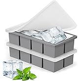 2 Pack Large Ice Cube Molds with Lid,Big Silicone Ice Cube Tray for Whiskey,2Inch Square Ice Cube Tray,Easy-Release Ice Mold,