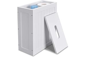 Lantaly Slimline Wooden Bathroom Storage Unit, Toilet Roll Paper Cabinet, Compact Shaker, Multi-Purpose Cleaning Tidy Box,White
