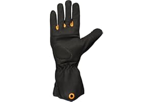 Fiskars Guantes para el Cuidado de Arbustos, Guantes de Trabajo para el Jardín, Pulgares y Puntas de los Dedos Compatibles con Pantallas Táctiles, Imitación de Cuero, Talla 10, Negro/Naranja, 1071153