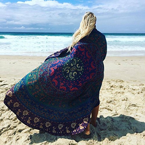 Ularma 150cm Schönes Vintage Aufdruck Chiffon Runde Strandtuch Hippie Wandteppich Picknick Strandmatte Umschlagtuch (Blau) - 4
