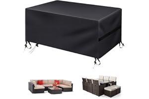 fireowl Garden Furniture Cover Waterproof - 242x162x100cm Rectangular Outdoor 6-8 Seater Patio Rattan Table & Chair Set Covers- 600D Heavy Duty Outside Sofa Protector for Dining Bench Set