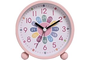 GDWD Réveil Numérique pour Enfants - Sans Tic-Tac, Éducatif, Analogique, à Quartz avec Veilleuse - Fonctionne avec Piles (Rose)