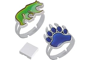 Calkkrer 2 pièces Anneau d'humeur Baren et Patte, Anneau d'humeur à changement de couleur pour garçons et filles. Changement de couleur dû à la température. Anneau pour enfants.