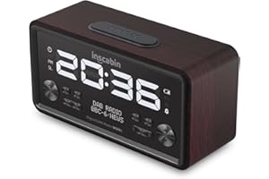 ‎INSCABIN Inscabin W20B DAB/DAB+ FM Digital-Radiowecker mit großem Bildschirm, tragbarer kabelloser Lautsprecher mit Bluetooth,schönes Design für Schlafzimmer, Küche, Büro (W20B-Black Walnut)