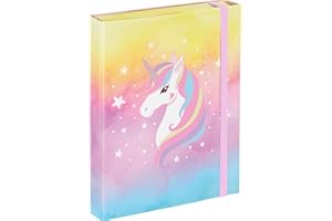 ‎BAAGL Baagl Heftbox für Schulranzen - Heftmappe A5 für Kinder mit Gummiband und Innenklappen - Sammelmappe, Sammelbox mit Gummizug für Jungen (Regenbogen Einhorn)