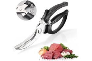 VOSSOT Geflügelschere, Scharfe Edelstahl-Geflügelschere für Fleisch, mit Griffarretierung, Rutschfestem Kunststoffgriff und Feder, Geeignet zum Schneiden von Hühnerknochen, Fisch, Gemüse und BBQ