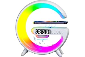 TONGFENG Wireless Speaker Charger | G Shape LED Wireless Charging Speaker | Atmosphere Night Light Wireless Pho ne Charger | RGB Color Changing Ambient Light Alarm Clock All in O ne LED Table Lamp for Bedroom