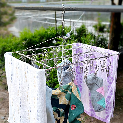 Wäsche Trockner Kleiderbügel mit 26 Clip und Winddichter Haken für Hängende Kleider Handtuch Windeln Unterwäsche Socken Handschuhe Hosen - 2