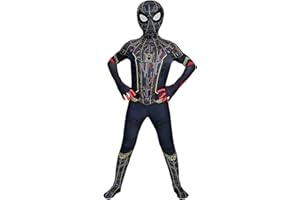 KJHGVBM Costume Spiderman Bambino,Costumi Spiderman Adulto Far from Home,Halloween Carnival Spiderman Classic 3D Stampa Supereroe Cosplay Amazing Maschera,3-14 Anni Costume Spiderman Nero Bambino