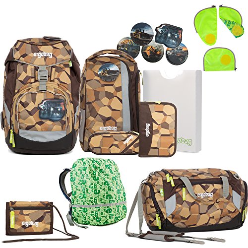Preisvergleich Produktbild Ergobag Pack BergeversetzBär Schulrucksack-Set 6tlg + Sporttasche + Brustbeutel + Regenhaube Grün + Sicherheitsset Grün
