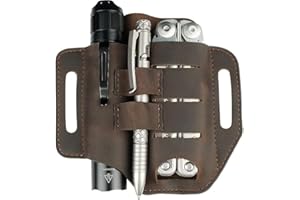 VIPERADE PJ13 EDC Funda de cuero, Multitools Funda/Herramientas Funda/Cuchillo Cinturón Funda/Linterna Vaina para Leatherman Multitools/Cuchillos, Hecho a Mano 3 Bolsillos Organizador Funda(Marrón)