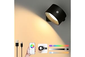 Lampop Wall Lights Rechargeable Wall Lights, Battery Wall Lamp, Dimmable Sconce with App Remote, 3 Color Temperatures and RGB Colors, Cordless Wall Light, 360°Rotation Magnetic Wall Lighting, Black