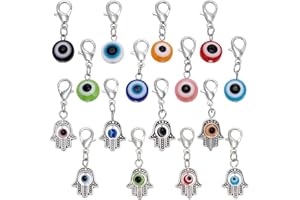 PLIGREAT 16 Pcs Evil Eye Pet Collar Pendants, Metal Jewelry Charms Blue Resin Clip-on Charms Beads with Lobster Clasp for Cat Dog Necklace Bag Keychain Decoration