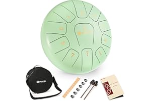 VANGOA Tambor de Lengüeta de Acero Apto para Infantil,adulto, 8 Pulgadas 11 notas, Handpan drum C Instrumento de percusión for meditación relajación de yoga con Mazos y Bolsa de Transporte Verde