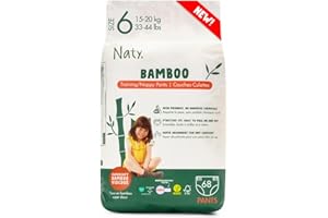 ‎NATY Naty Bamboo Windeln Pants aus Bambus-Viskose – Seidenweich, pflanzenbasierte Höschenwindeln, Dermatologisch getestet für empfindliche Haut & super saugstark (Größe 6, 68 Stück)