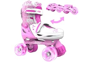 Y-VOLUTION Yvolution Neon Combo Skates | 2-1 Quad and Inline Skates for Kids with LED Wheels | Adjustable Sizing (Pink, 3-6)