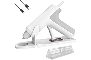 DOMINOX Cordless Hot Glue Gun with 20 Glue Sticks, 25s Fast Preheating, 2000mAh Type-C Rechargeable, Smart-Power-Off, for Art, Craft, DIY, Home Repairs, White