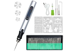 BEE&FLOWER Elektrischer Gravierstift – USB Wiederaufladbarer Gravurstift mit 36 Bits, Einstellbar bis 18.000 U/min, Tragbare Graviermaschine für Schmuck, Holz, Glas, Metall, Keramik (Silber3)