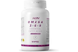 HSN ESSENTIALS Omega 3 6 9 de HSN | 120 Perlas de Aceite de Pescado, Onagra y Lino | Ácidos Grasos Esenciales: Linolénico + Linoleico + Oleico | Con Vitamina E | No-GMO, Sin Gluten ni Lactosa