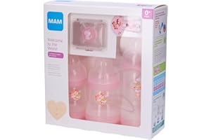 MAM Welcome to The World Gift Set with 3 Anti-Colic Bottles, Dummy, Dummy Clip, Pink