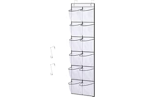 SOPSTUO Hanging Shoe Storage - Over Door Shoe Rack with 12 Breathable Mesh Pockets and 2 Metal Hooks