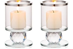 Sziqiqi Portavelas de Columna de Cristal, 2 Piezas de Candelabros de Vidrio Transparente, Velas para Candelabros Centro de Mesa para Regalos de Boda y Decoración Navideña, Plata
