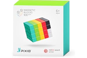 Bizak Pixio 100 optymalnych kostek magnetycznych 8 mm z każdej strony do tworzenia konstrukcji, do 16 kolorów, jest łatwy i szybki, zalecany dla dzieci od 6 lat (64240102)