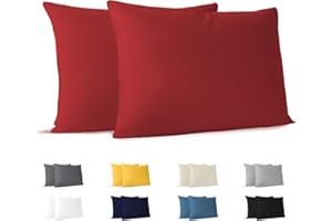 Dreamzie Federa Cuscino (Set di 2) - Rosso Cotone - Per i Cuscini 40 x 60 cm - 100% Jersey di Cotone - Federa da Cuscino - Copri Cuscino per Letto - Fodera Protezione per Cuscino