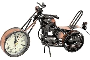 XUBX Vintage Iron Motorbike Type Table Clock, Silent Retro Decorative Clock, Metal Desk Alarm Clock for Living Room Study Room Cafe Bar Office Ornament (Battery Operated)