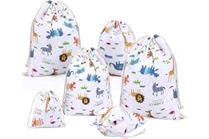 Amoyie 6 pcs Organiser Bag Set with Drawstring, Fabric Pouch for Cosmetic Toy Kids Clothes Diaper, Colorful