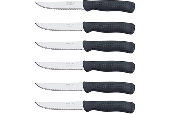 Arcos Serie Cuchillos de Mesa Chuleteros, Mango de Polipropileno, Apto para Lavavajillas, Negro, Hoja 110 mm, 6 Piezas (705500)