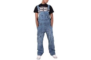 Peviani Denim Dungarees, Multi-Pocket Overalls, 100% Cotton, Light Blue