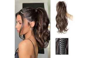 SWY HAIR Highlight Ponytail Extension Claw Multi Layered Hair Wavy Curly Jaw Clip in Fake Pony Tails Fake Hair Soft Natural Looking Synthetic Hairpiece for Women (Light Brown)