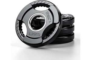 PhysKcal Olympionische Hantelscheiben - Set, Ø50 mm Bohrung | 1,25-20 kg, Schwarz - Gewichtsscheiben, Hantelgewichte, Fitness Scheiben | Gummi Gewichte für Langhantel und Hantel