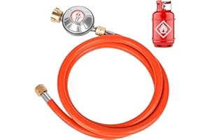 Rzspher Régulateur de pression de gaz 50 mbar, tuyau de gaz de 150 cm, filetage extérieur 1/4" à 19 LH, régulateur de pression pour barbecues à gaz, pour camping, pique-niques, barbecues