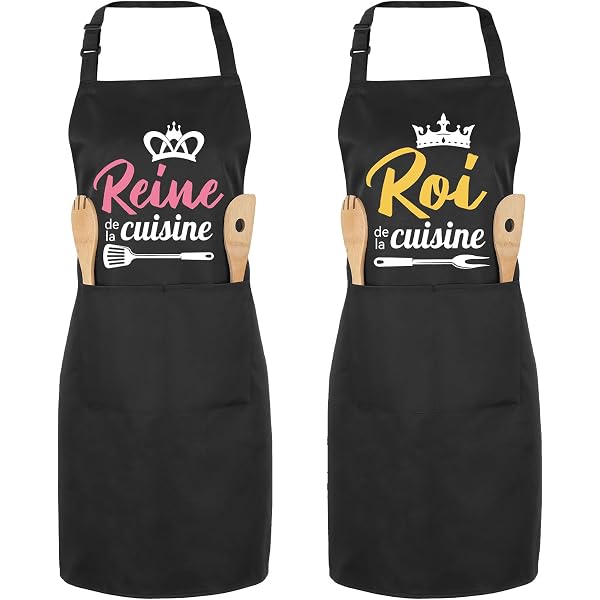 Tablier De Cuisine Personnalisé Halinuia - 'Ici, JE CUISINE AVEC AMOUR' - Noir, Réglable