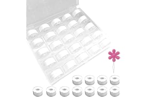 VIOLOTORIS 25 Pcs Sewing Machine Bobbin Threads, bobbins for Sewing Machine, Pre-Wound Bobbins Set with Storage Case Handicraft Embroidery Machine Sewing Thread Set(White)