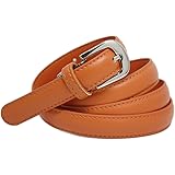 Yehman, Cintura da donna classica sottile alta 2 cm, in pelle di vacchetta, regolabile, lunga 120 cm