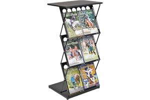 DISPLAY SALES - Porta depliant da Terra Nero | Banco Mobile Pieghevole in Metallo con 3 Ripiani per cataloghi, volantini o opuscoli | Utilizzabile Anche Come leggio