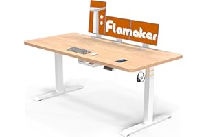 Flamaker 3-Fach Schreibtisch Höhenverstellbar Elektrisch 160 x 80 Höhenverstellbarer Schreibtisch 74-133cm mit Memory-Steuerung, USB-Buchse, Rollen, Häkche (Beige+Weiß)