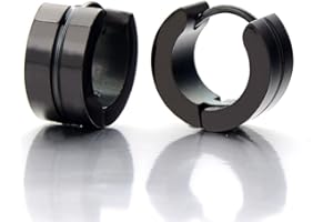 COOLSTEELANDBEYOND Anneau Boucles d'oreilles Charnière Noir - Créoles - Boucles d'oreilles pour Homme Femme - Acier - 1 paire