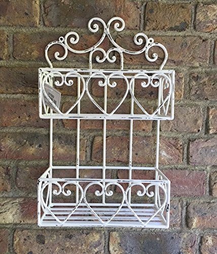 NOSTALGISCHES ° WANDREGAL° WANDKORB ° HERZ WEIß ° GUSSEISEN° SHABBY ° VINTAGE - 2