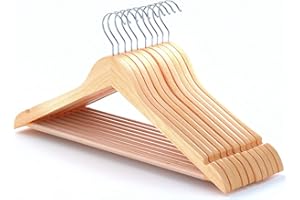 HANGERWORLD Box of 10 Wooden 45cm Coat Clothes Garment Hangers with Non Slip Trouser Bar (Natural)